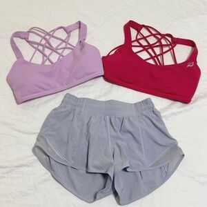 Lululemon Peloton Free 2 Be Wild Sports Bra & Hotty Hot Shorts Set Size 4 Bundle